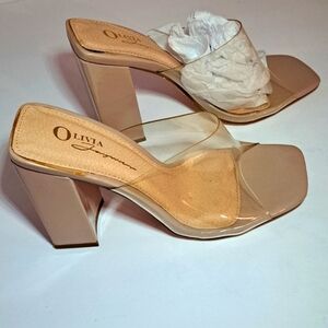 Olivia Ferragamo Chunky Heels, Clear, Open Back . Size 5 1/2